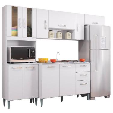 Imagem de Cozinha Compacta 8 Portas Com Balcão E Pia Inox Lavínia Branco - Poque