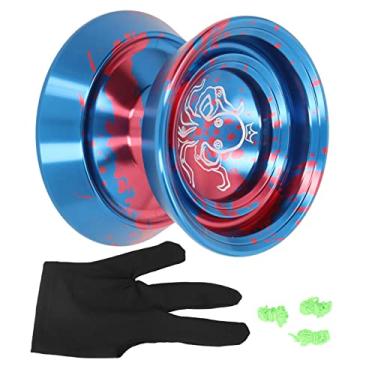 Imagem de Yoyo responsivo, liga de alumínio de metal profissional Yoyo com luva, 3 cordas e padrão de polvo Substituição avançada de bola de metal Yoyo para iniciantes, profissionais, crianças(Azul)