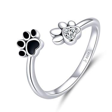 Imagem de Lindo anel com estampa de pata de animal de estimação filhote de cachorro de estimação em prata esterlina 925 para mulheres, meninas, ajustável, diamante CZ, estampa de animal, faixa para envolver os dedos, anéis de noivado, joias modernas