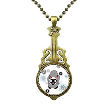 Imagem de DIYthinker Colar de gatinho siamês cinza gato animal colar antigo joia música pingente