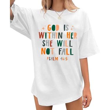 Imagem de Camiseta cristã feminina God is Within Her She Will Not Fail Letter Print Shirts Jesus Faith Bible Verse Tee Tops, Branco-A, G
