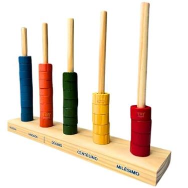 Imagem de Ábaco Aberto 5 hastes com 50 Argolas coloridas em Madeira Brinquedos Educativos - Ábaco Aberto Vertical