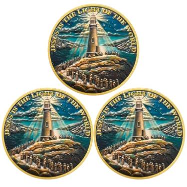 Imagem de Conjunto de presentes de moedas religiosas do farol da multidão | Medalhão inspirador do versículo da Bíblia | Presentes baseados na fé para encorajamento espiritual para homens e mulheres (3 peças)