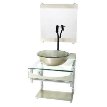 Imagem de Gabinete de vidro 40cm para banheiro curvado duplo pc cuba redonda cha