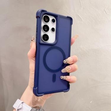 Imagem de Capa magnética luxuosa fosca com carregamento sem fio para Samsung Galaxy S24, 25, 23, 25plus e airbag para PC (para Samsung S24/azul)