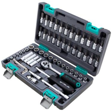 Imagem de Stels Jogo de Ferramentas 57 Peças 1/4" - Aço Cromo Vanádio - Catraca 72 Dentes + Acessórios - Caixa Plástica Resistente - Ideal para Mecânica e Reparos Domésticos