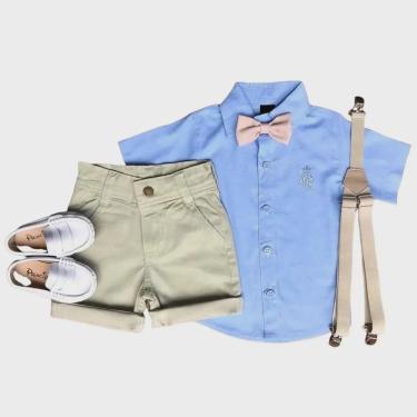 Imagem de Conjunto Camisa Social Azul com Bermuda Nude Infantil