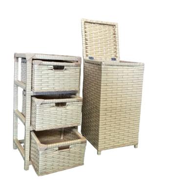 Imagem de kit Gaveteiro mais Cesto Organizador de Roupa Suja em fita sintética 30 * 30 * 60 (banana)