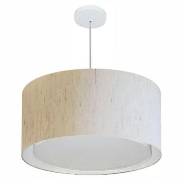 Imagem de Lustre Pendente Cilíndrico Duplo Vivare Md-4289 Cúpula Em Tecido 55x30cm - Bivolt Linho Bege 127/220v