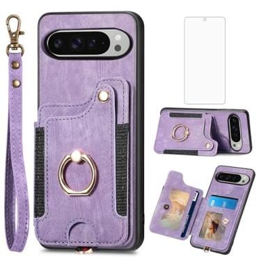 Imagem de Asuwish Capa de celular para Google Pixel 9 Pro XL com protetor de tela de vidro temperado e alça de pulso RFID suporte para cartão de crédito anel com suporte para celular Pixel9 9Pro 9ProXL nove