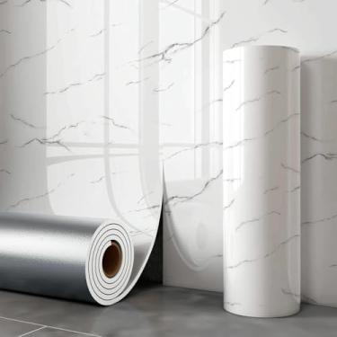 Imagem de Papel de parede imitação de azulejo/efeito de mármore renovação de parede autoadesivo espesso adesivo de parede impermeável e à prova de óleo para cozinhas, banheiros e lavatórios, branco marfim 40 x