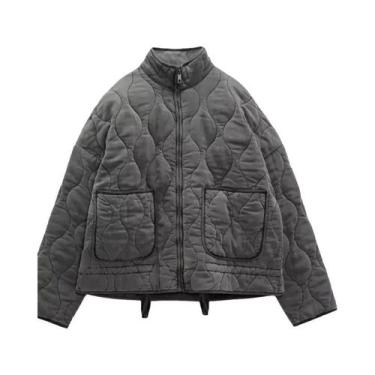 Imagem de Jaqueta Vintage Feminina De Algodão Com Gola Alta E Grandes Bolsos, Ca