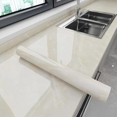 Imagem de Papel de parede cozinha bancada película protetora mármore folha de alumínio à prova d'água à prova de umidade resistente a altas temperaturas autoadesivo opaco flor de gelo jade 40 * 1000 cm