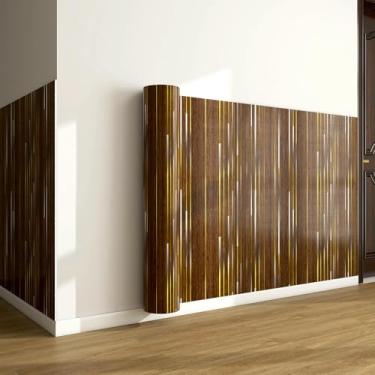 Imagem de Papel de parede grade de grão de madeira com folha dourada textura de mármore autoadesivo impermeável e à prova de umidade para sala de estar banheiro e cozinha renovação grão de madeira marrom 40