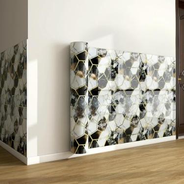 Imagem de Papel de parede de imitação de grão de madeira com textura de mármore de folha dourada autoadesivo à prova d'água e à prova de umidade para sala de estar banheiro e cozinha renovação poligonal 40