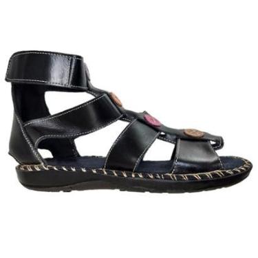 Imagem de Sandalia Rasteira Feminina Couro Legitimo Preto Velcro-Feminino