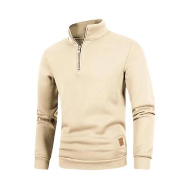 Imagem de Suéter Casual Masculino Slim Fit Leve Com Zíper De Um Quarto E Gola Al