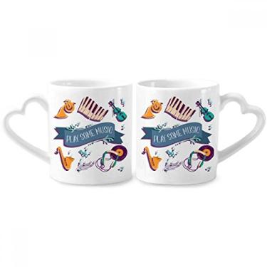 Imagem de Fones de ouvido de música de piano elétrico, sons para casais, canecas de amante de cerâmica, alça de coração, 355 ml, presente