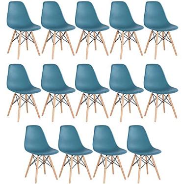 Imagem de Loft7, Kit - 14 x cadeiras Charles Eames Eiffel Dsw - Base de madeira clara - Turquesa