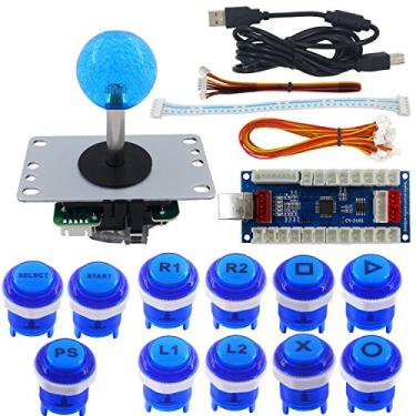 Imagem de SJ@JX Kit de botões de Arcade Game Stick DIY com logotipo, joystick de 8 vias, codificador USB, controlador para PC, PS3, PS2, MAME, Raspberry Pi, azul
