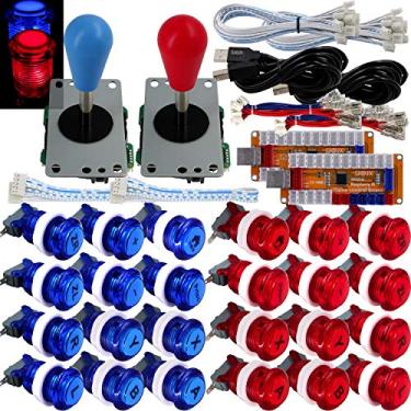 Imagem de SJ@JX Lâmpada de controle de LED Arcade Game Codificador USB 2 Jogadores Gamepad Microswitch Botão de Luz 8 vias Joystick LED para Nintendo Switch PC PS3 Retropie Raspberry Pi MAME