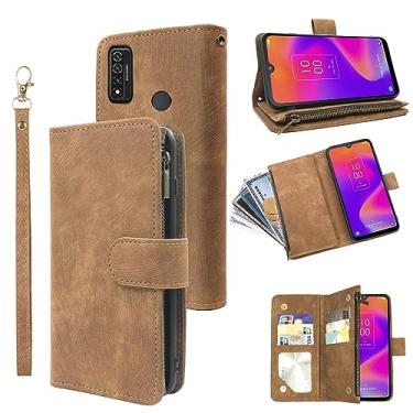 Imagem de Compatível com Alcatel TCL 4X 5G T601DL/20 A 5G T768S Capa carteira cordão e couro vintage premium flip porta-cartão de crédito capa para celular para TCL4X5G 4X5G visível 20A mulheres homens marrom