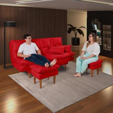 Imagem de Sofá Cama Andorra com Banqueta Suede - Casa Imperial, Vermelho 373