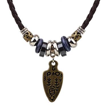 Imagem de Colar tribal de couro SMALLLOVE para mulheres e homens estilo vintage boêmio, gargantilha de madeira étnica, trançada, ajustável, duas camadas, pingente de cruz com contas