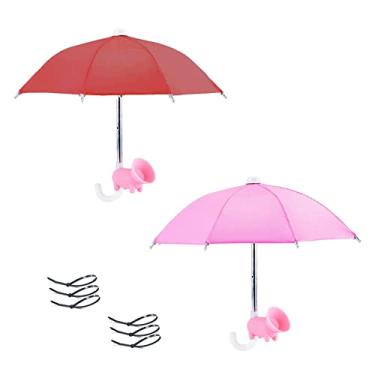 Imagem de 4 peças de suporte para celular com guarda-chuva de sol – suporte de ventosa para guarda-sol para telefone, suporte de telefone porquinho de mesa, suporte durável para celular com ventosa para celular para guarda-sol ao ar livre (rosa vermelho)