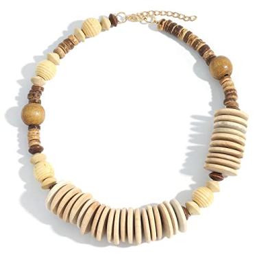 Imagem de COLORFUL BLING Colar de contas de madeira grossa natural boho colar tribal africano gargantilha babador colar hippie joias de férias para unissex homens mulheres menino, Madeira, madeira