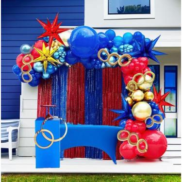 Imagem de Kit Arco de Balões Kozee Vermelho, Azul e Dourado - 130 Unidades