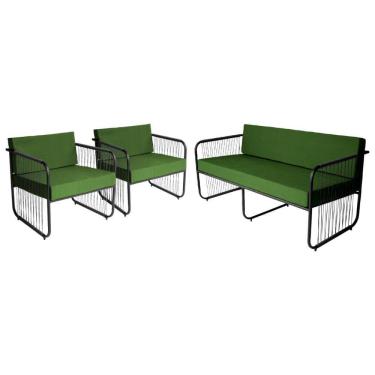 Imagem de Conjunto 2 Poltronas e 1 Namoradeira para Sala de Estar Córdova em Aço Carbono e Fibra Sintética Acesse Móveis