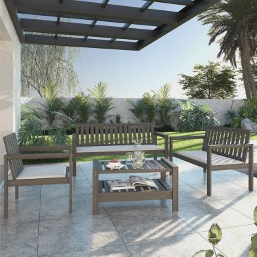 Imagem de Conjunto Bancos 2 e 3 Lugares, Poltrona com Almofadas e Mesa Madeira Maciça Orquídea Yescasa