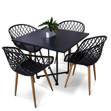 Imagem de Kit 04 Cadeiras Clarice Preto E 01 Mesa De Jantar 04 Lugares Jade 90 Cm Preto Base Metálica Industrial Preto - D'rossi