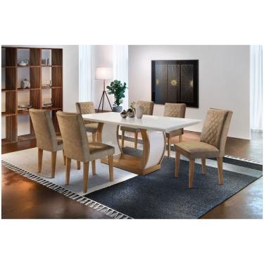 Imagem de Conjunto Sala De Jantar Jade Com 6 Cadeiras Rufato Off White / Imbuia