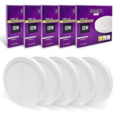Imagem de 5x Painel Plafon Led 18W Redondo Sobrepor 6500K Branco Frio