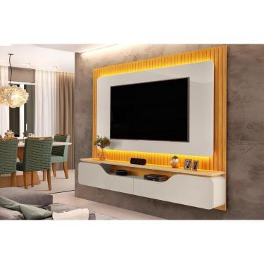 Imagem de Painel Home Para Tv Até 70 Polegadas Treviso Ripado 100% Mdf Com Led 210x180cm Bali-cedro - Dj Móveis