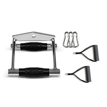 Imagem de SmarTopus Alça D dupla com punhos de mão de borracha + um par de alças de exercício de espuma macia + 3 ganchos de pressão grátis, cabo de cabo de fileira dupla D anexo à máquina, barra de pressão em