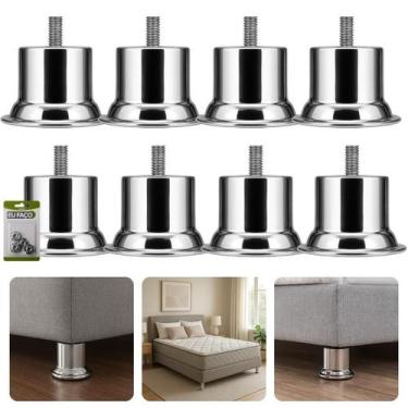 Imagem de Kit Com 8 Pés 5cm Rosca Máquina 5 16 Nivela Móveis Cama Box Queen King