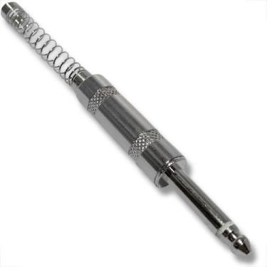 Imagem de Plug p10 conector mono metal com mola espiral niquelado guitarra violã