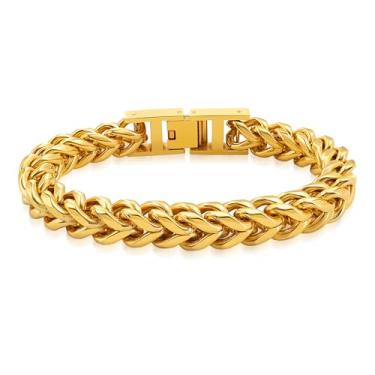 Imagem de Hoyazvet Pulseira masculina de corrente Franco - 5 mm, 8 mm, 10 mm de largura - Aço inoxidável/metal preto/metal dourado 18 K - Presente de joias com fecho dobrável para homens, pai, marido, 8.3
