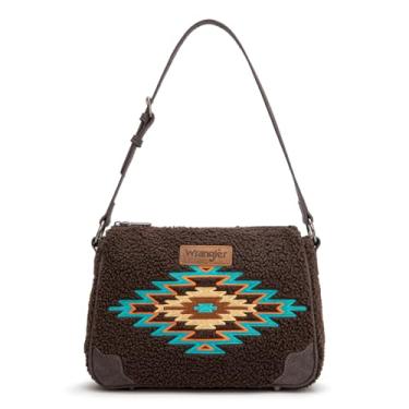 Imagem de Bolsa de ombro feminina Wrangler Western bordada asteca, Café de lã de cordeiro