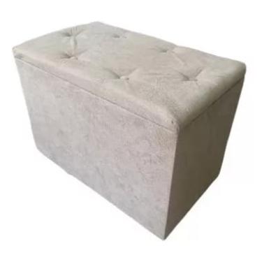 Imagem de Puff Bau Para Quarto Retangular Em Suede Com Espaço Para Armazenamento(BRANCO)