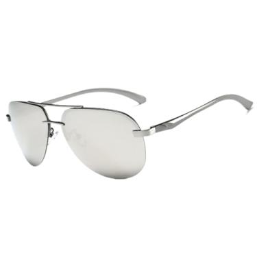 Imagem de Óculos de sol com proteção UV400 para homens e mulheres | Dobradiças de metal e alumínio, cor doce | Para dirigir e praticar esportes ao ar livre, espelho prateado