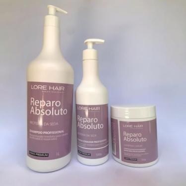 Imagem de Kit Profissional Reparo Absoluto, Shampoo 1L, Condicionador 500g, Máscara 500g, Linha Premium, Proteína da Seda, Reconstrução Capilar