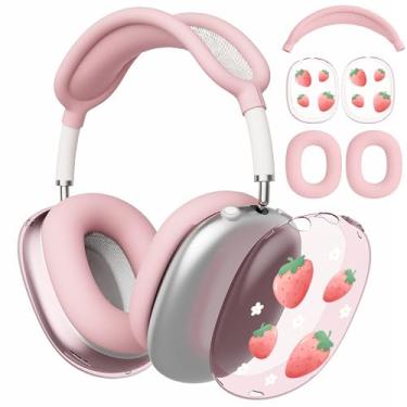 Imagem de AdorableWhimsy Linda capa de morango para fones de ouvido AirPods Max, capa para fones de ouvido de TPU transparente/capa de fone de ouvido, acessórios transparentes para Apple AirPods Max (2024/2020