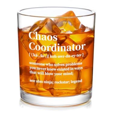 Imagem de Futtumy Copo de uísque Chaos Coordinator para homens e mulheres, para ele, pai, colega de trabalho, chefe, escritório, presentes engraçados para colegas de trabalho, presentes de agradecimento, dia
