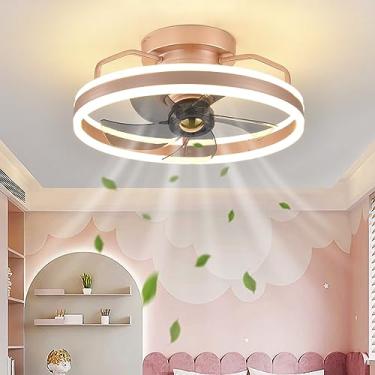 Imagem de Ventiladores de teto de baixo perfil de 19,6" com lâmpadas, ventiladores de teto com luzes e controle remoto regulável 3000-6000K Motor DC silencioso reversível 6 velocidades LED lustre com
