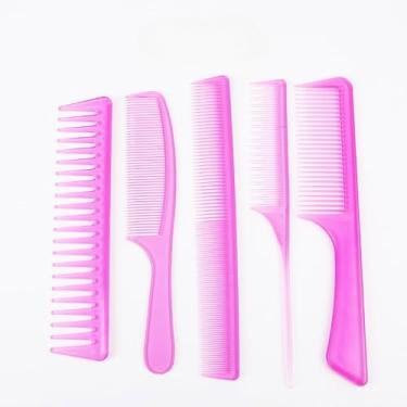 Imagem de Conjunto de 5 pincéis de cabelo para uso doméstico, grande, conjunto de maquiagem, pente portátil, suprimentos de cabeleireiro para homens e mulheres (rosa)