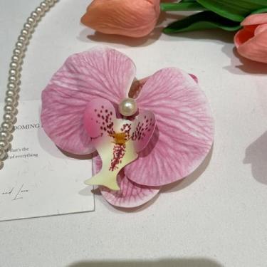 Imagem de Grampo de cabelo com flor de orquídea tropical havaiana para mulheres, acessório decorativo de bico de pato para viagem, acessório diário combinando para mulheres praia